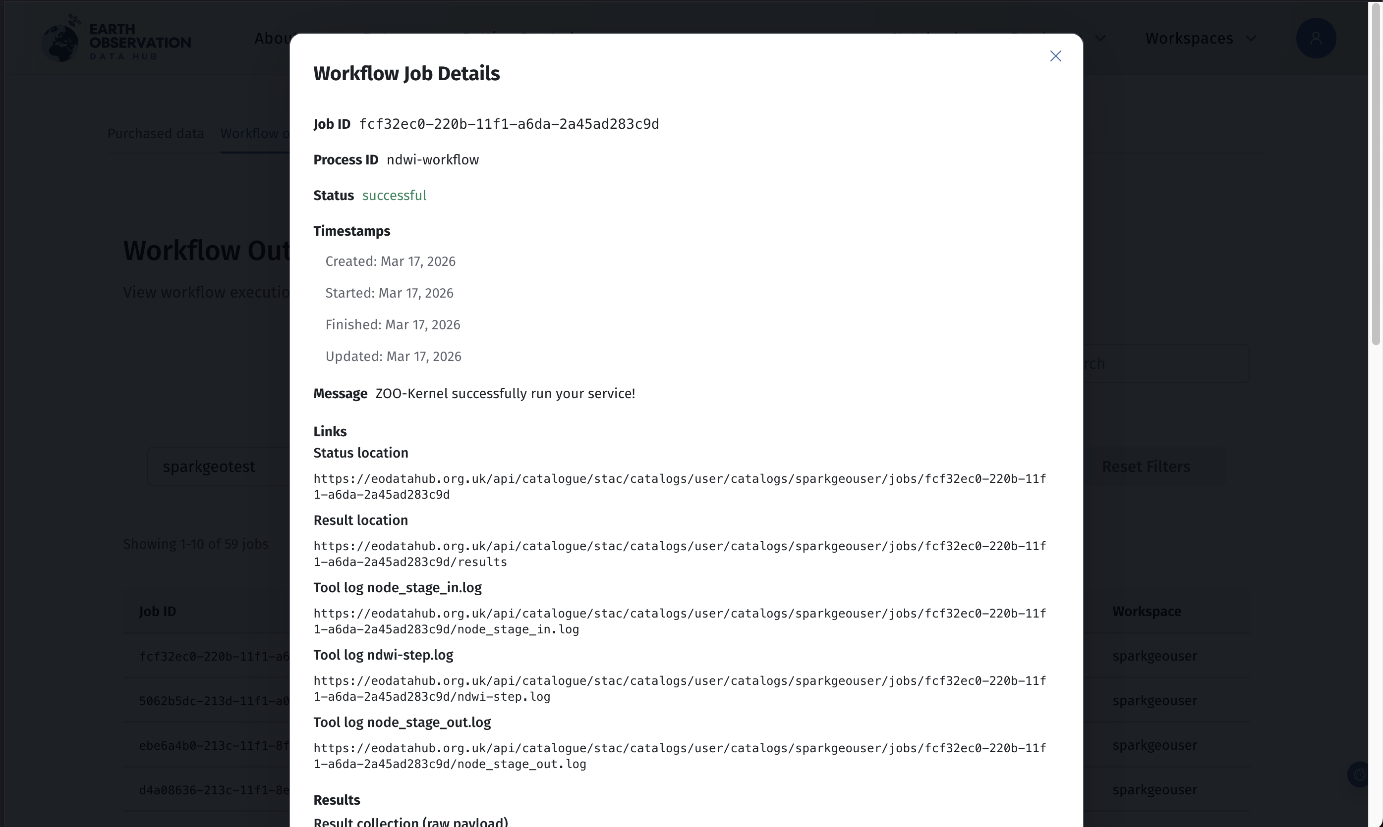 Workflow job details view