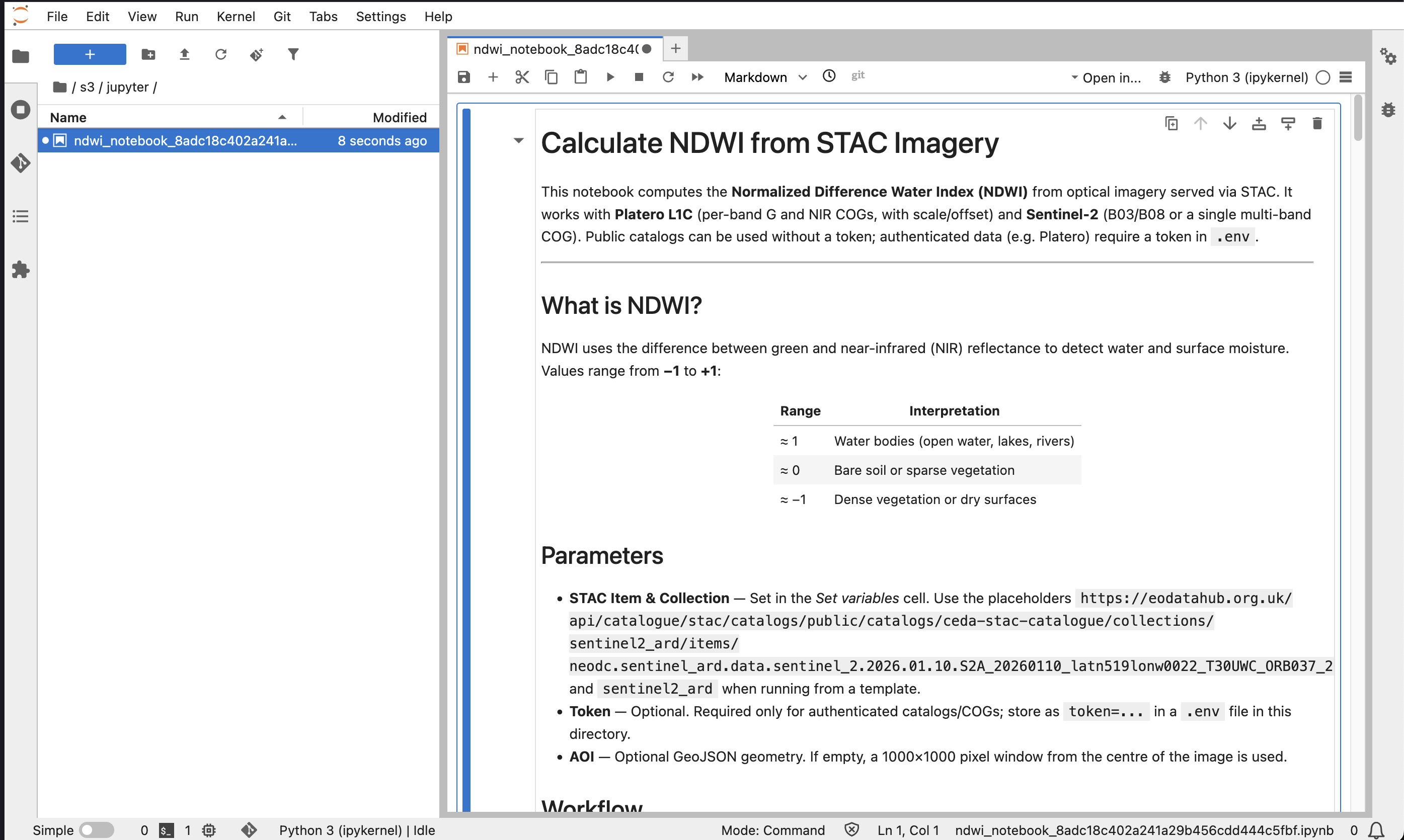 Notebook launched in Jupyter